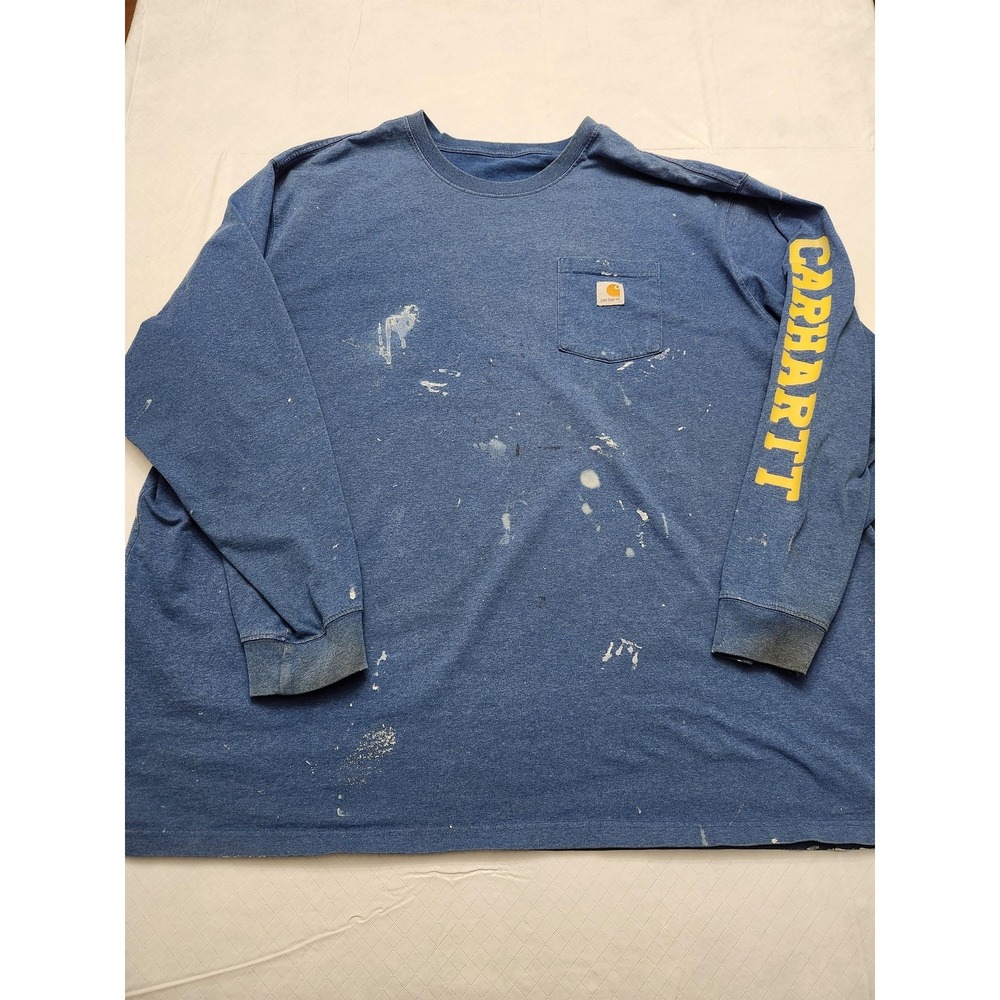 Carhartt Shirt Mens 4XL Blue Long Sleeve Pocket Workwear Sleeve Logo TK5495-M